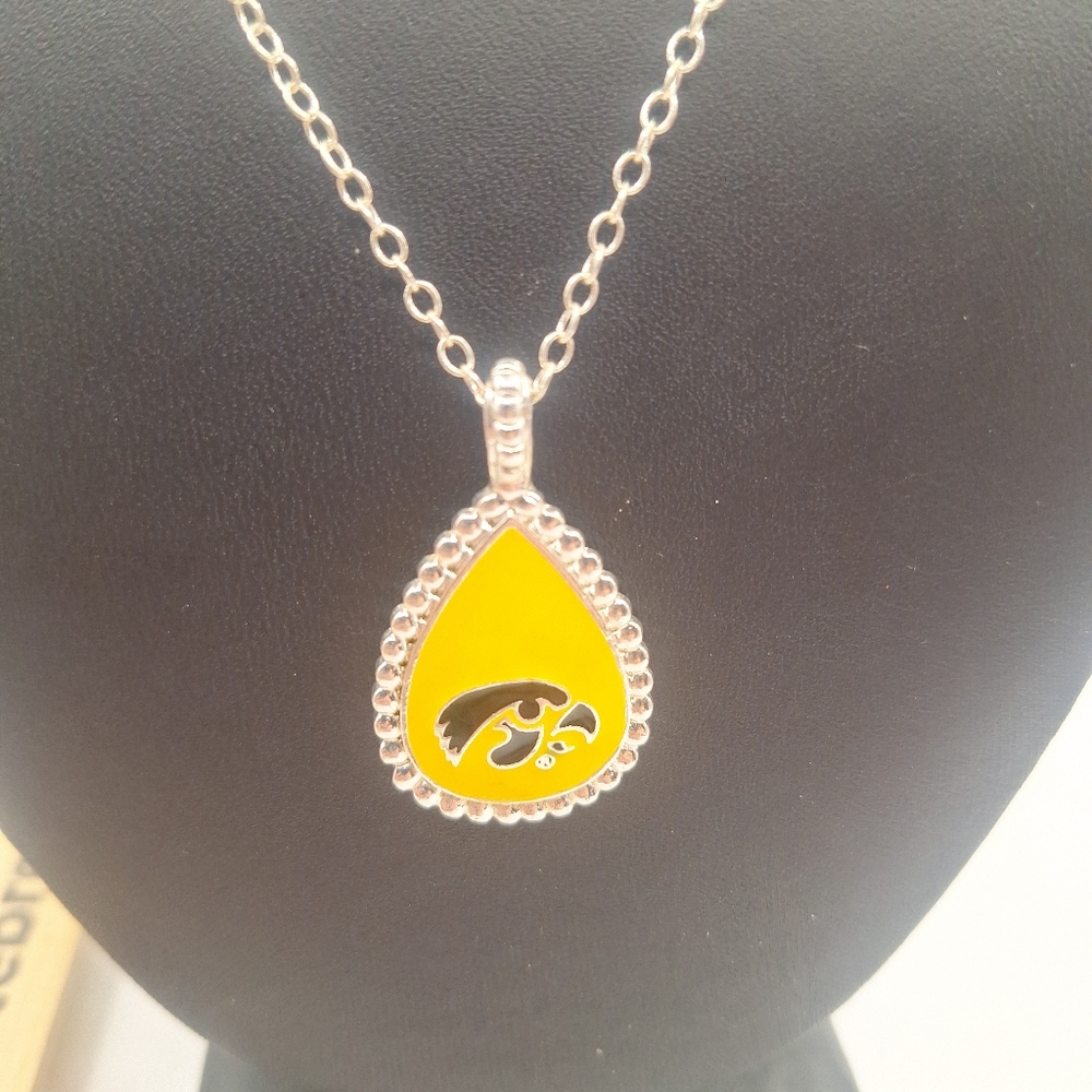Iowa Hawkeye yellow football pendant necklace